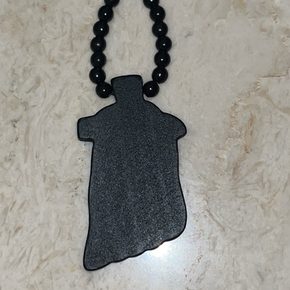 All Black Wooden Jesus Piece Necklace - Picture 4 of 4